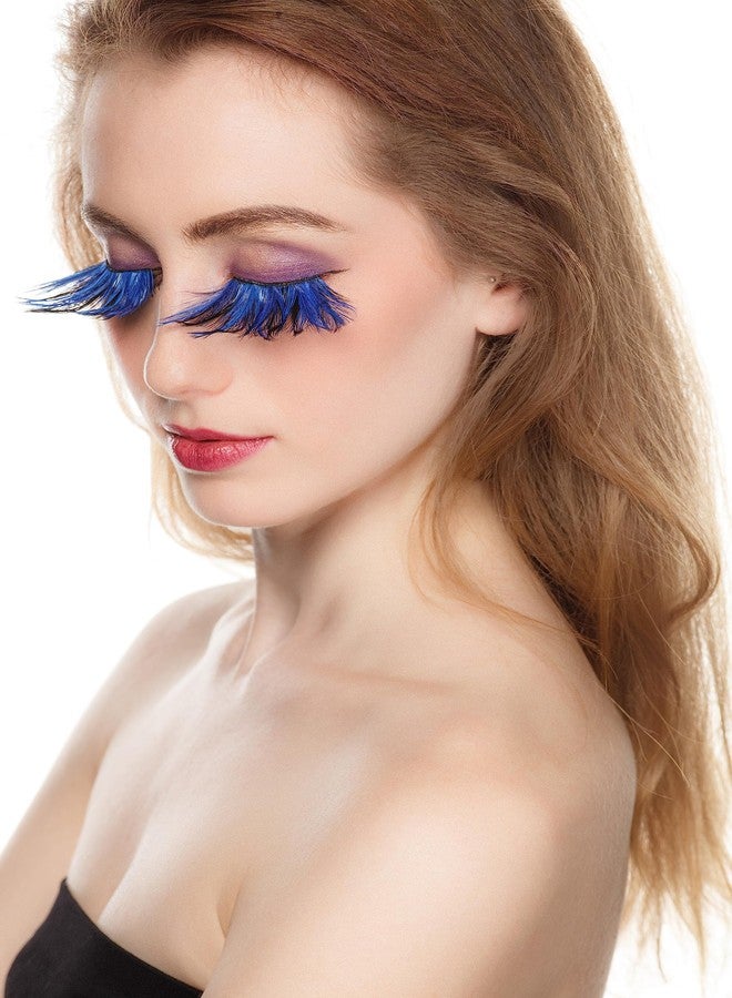 Dorisue Halloween eyelashes Double Lip Black with Blue Big Extra Long Feather eyelashes Long and Thick Exaggerated False Eyelashes Extension for Women Girls Cosplay Fancy Ball Halloween (Blue) - Image 5